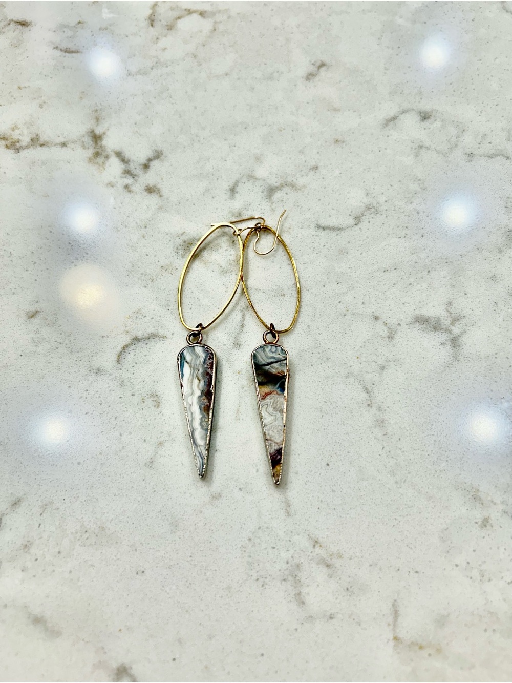 Gold Hoop Earrings with Iridescent Stone Dangles